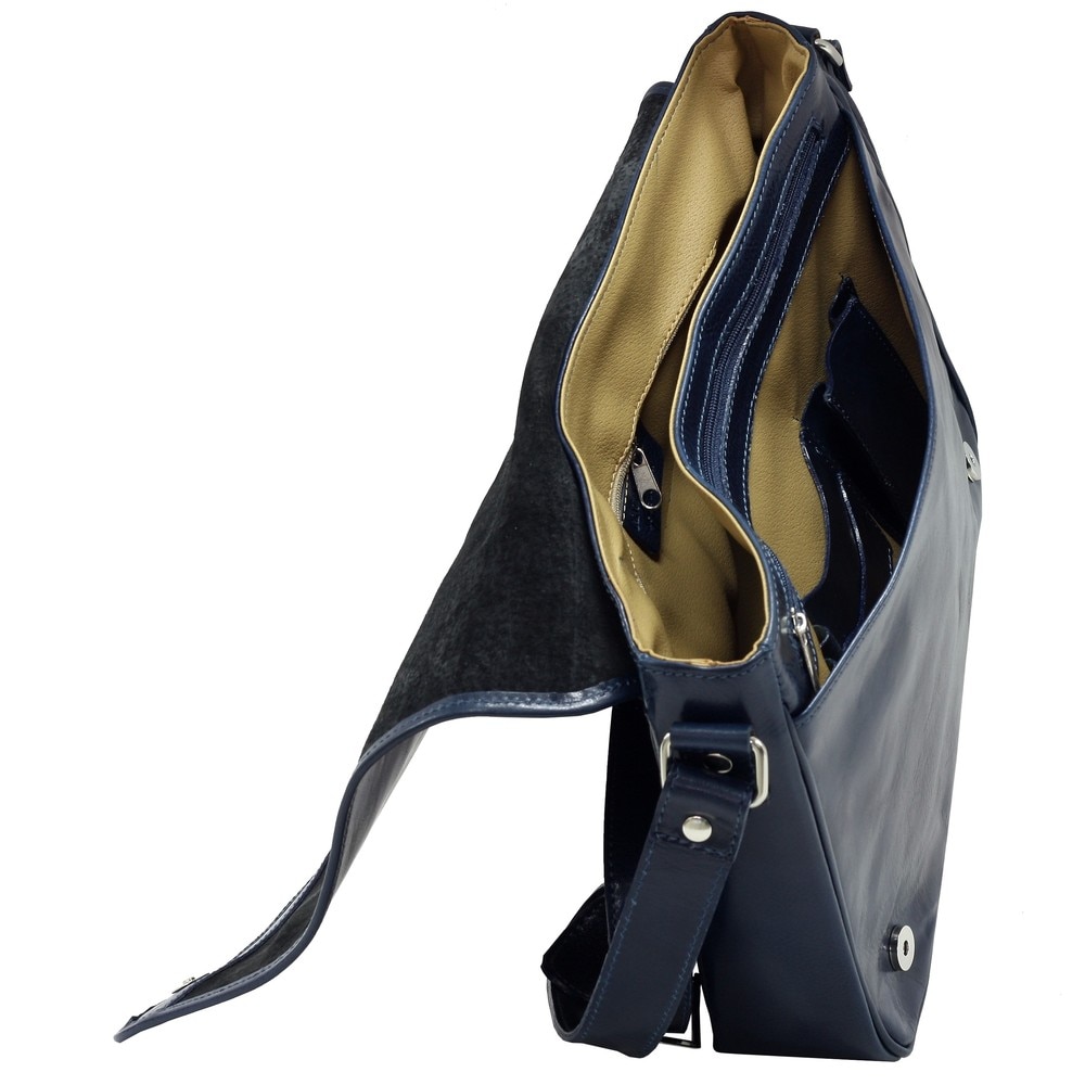 Geantă laptop Util Land, piele naturală, bleumarin, 36x7x27cm