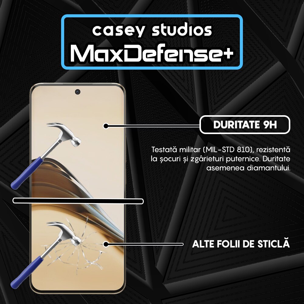 Folie Sticla CASEY STUDIOS™ compatibila cu Realme 13 Pro Plus, Full Cover 3D, Full Glue, Sticla Securizata, Duritate Militara, Ultra HD, Protectie Profesionala Ecran 3D, Anti Zgarieturi, Anti Socuri, Negru