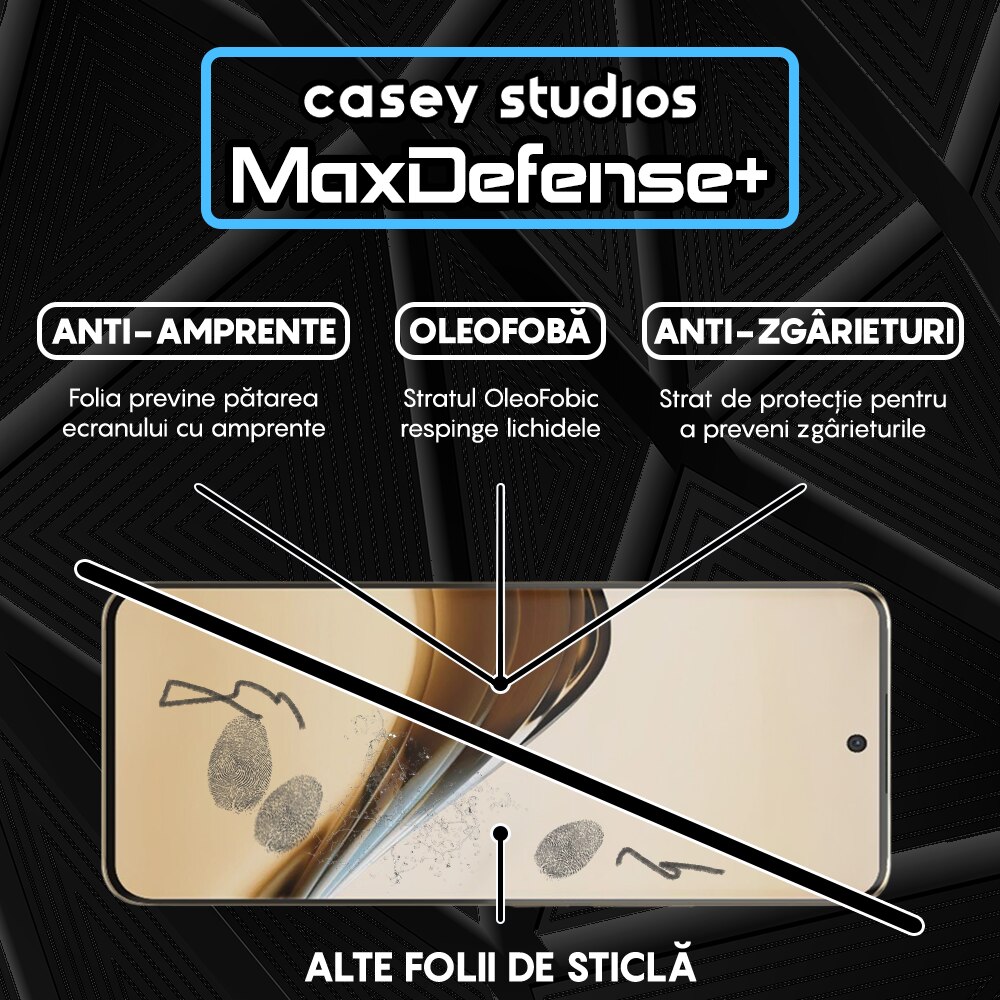 Folie Sticla CASEY STUDIOS™ compatibila cu Realme 13 Pro Plus, Full Cover 3D, Full Glue, Sticla Securizata, Duritate Militara, Ultra HD, Protectie Profesionala Ecran 3D, Anti Zgarieturi, Anti Socuri, Negru