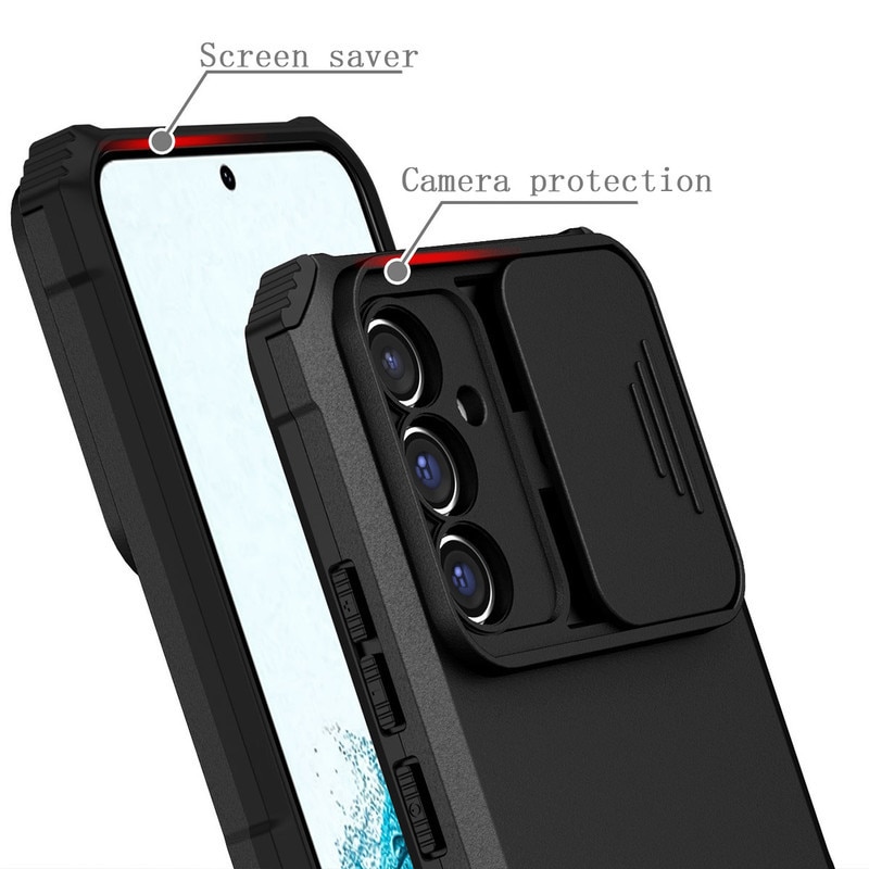 Husa telefon, pentru Samsung Galaxy S25/ alaxy S24, Fereastra glisanta, suport inovator, Alb mat