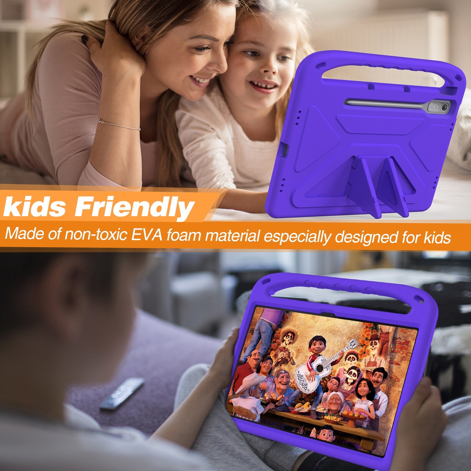 Husa tableta pentru Lenovo Tab P12 12.7, material EVA, cu maner si rezistenta la socuri, violet