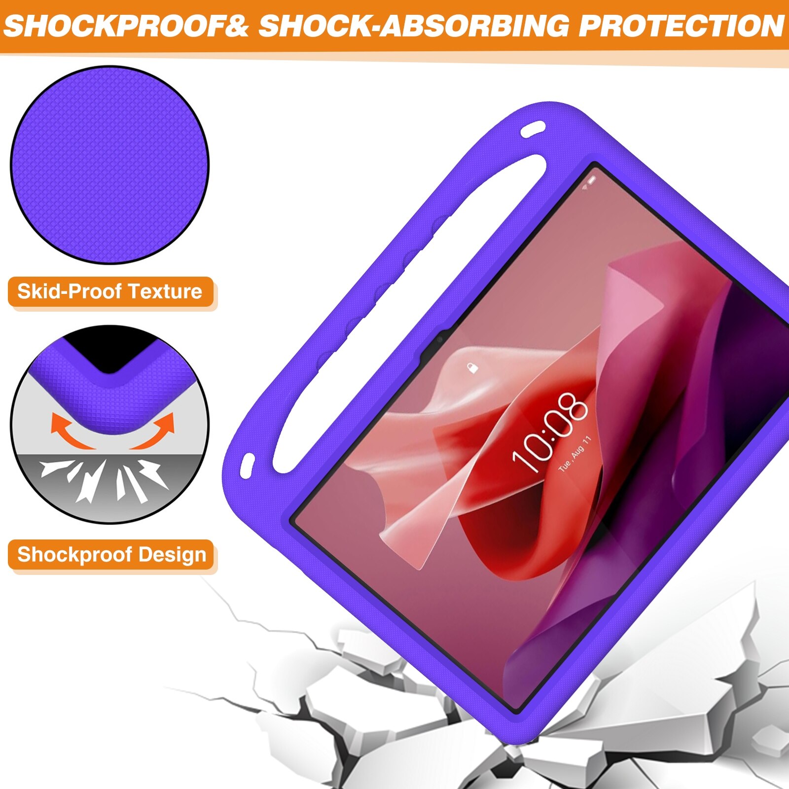 Husa tableta pentru Lenovo Tab P12 12.7, material EVA, cu maner si rezistenta la socuri, violet