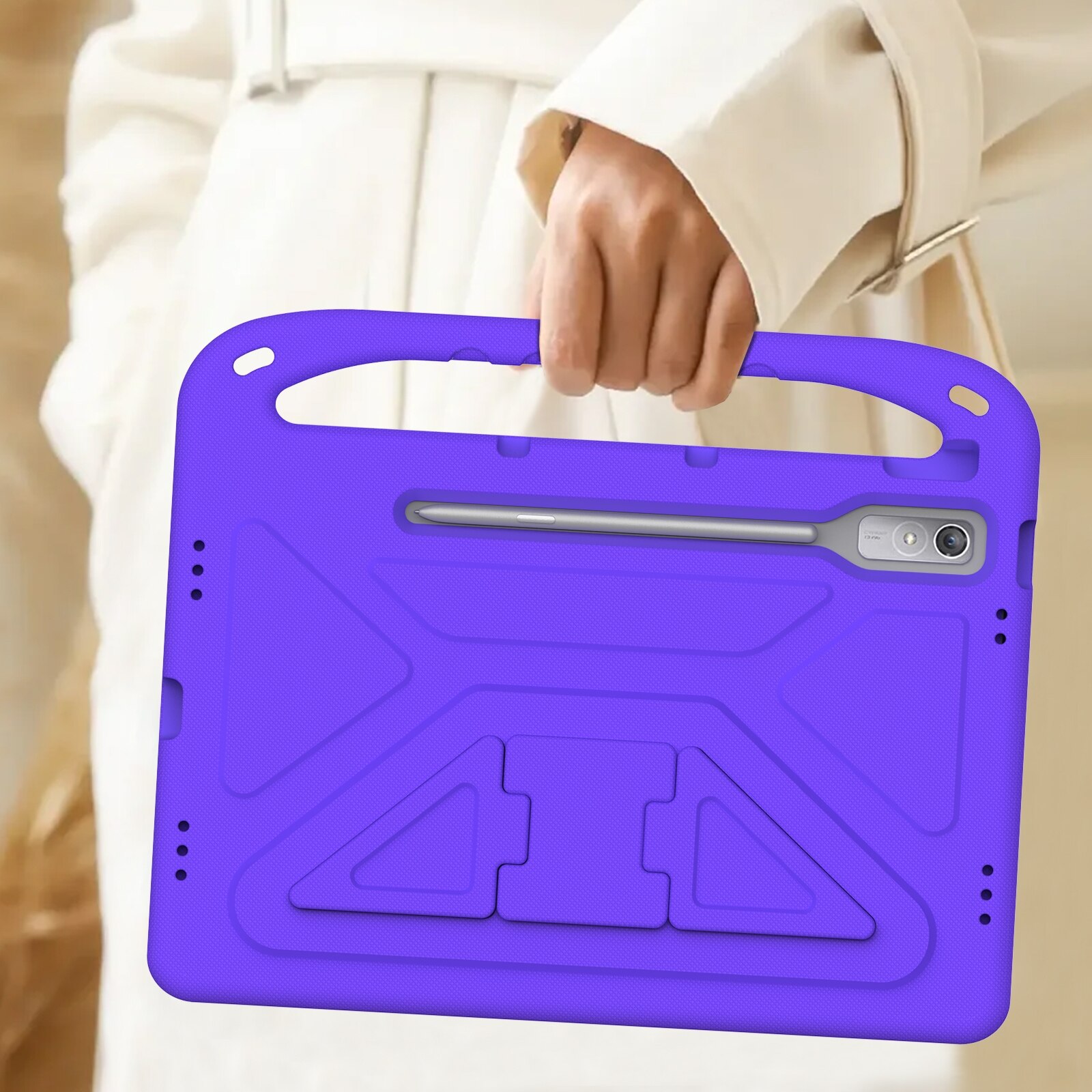 Husa tableta pentru Lenovo Tab P12 12.7, material EVA, cu maner si rezistenta la socuri, violet