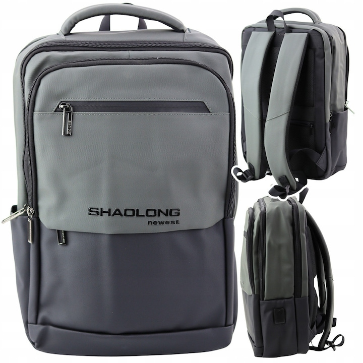 Rucsac urban business cu USB, 3 compartimente, 16L, gri inchis