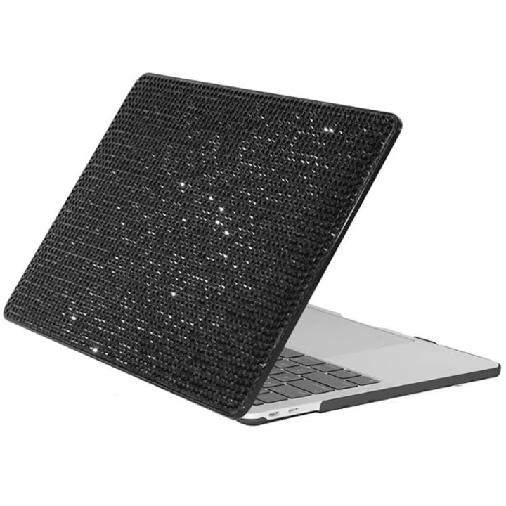 Husa Diamond, cu Strasuri, Compatibila cu MacBook New Pro 13", Design stralucitor, Protectie Anti zgarieturi, Negru