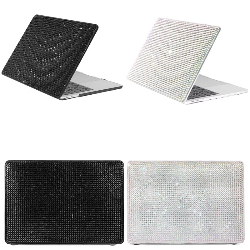 Husa Diamond, cu Strasuri, Compatibila cu MacBook New Pro 13", Design stralucitor, Protectie Anti zgarieturi, Negru