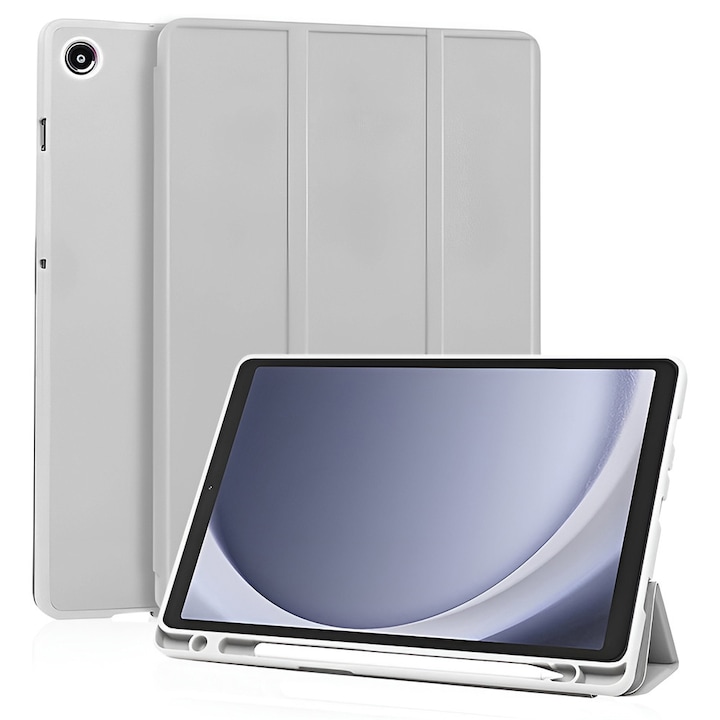 Husa pentru Samsung Galaxy Tab A11 8.7 inch Soft Shell Light & Slim cu functie stand si compartiment pentru stylus, tip stand - gri