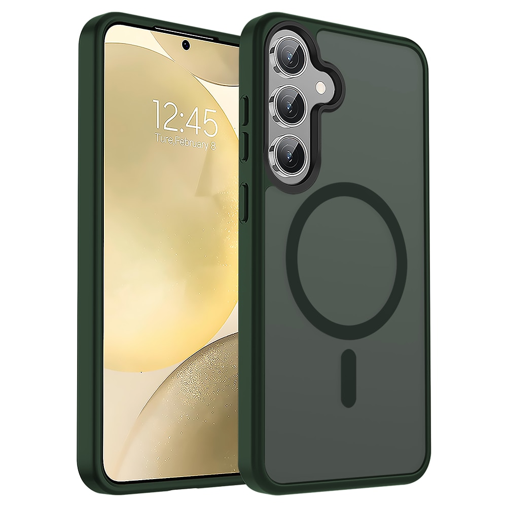 Husa compatibila cu Incarcare Magsafe pentru Samsung Galaxy S25 Plus, CASEY STUDIOS™, de Protectie, Slim, pentru Incarcare Wireless, Margini Ridicate pentru Protectia Ecranului si a Camerelor, Verde