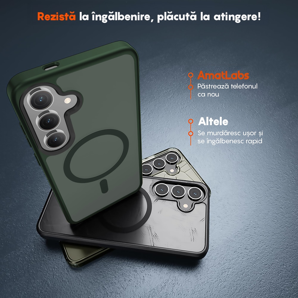 Husa compatibila cu Incarcare Magsafe pentru Samsung Galaxy S25 Plus, CASEY STUDIOS™, de Protectie, Slim, pentru Incarcare Wireless, Margini Ridicate pentru Protectia Ecranului si a Camerelor, Verde