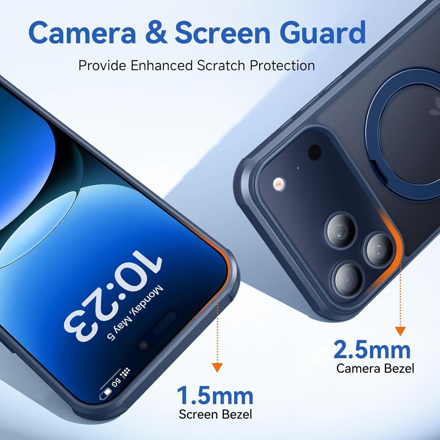 Husa pentru iPhone 17 Pro Max, Magnetic MagSafe, Suport Rotativ Magnetic 360, Albastru /Transparent