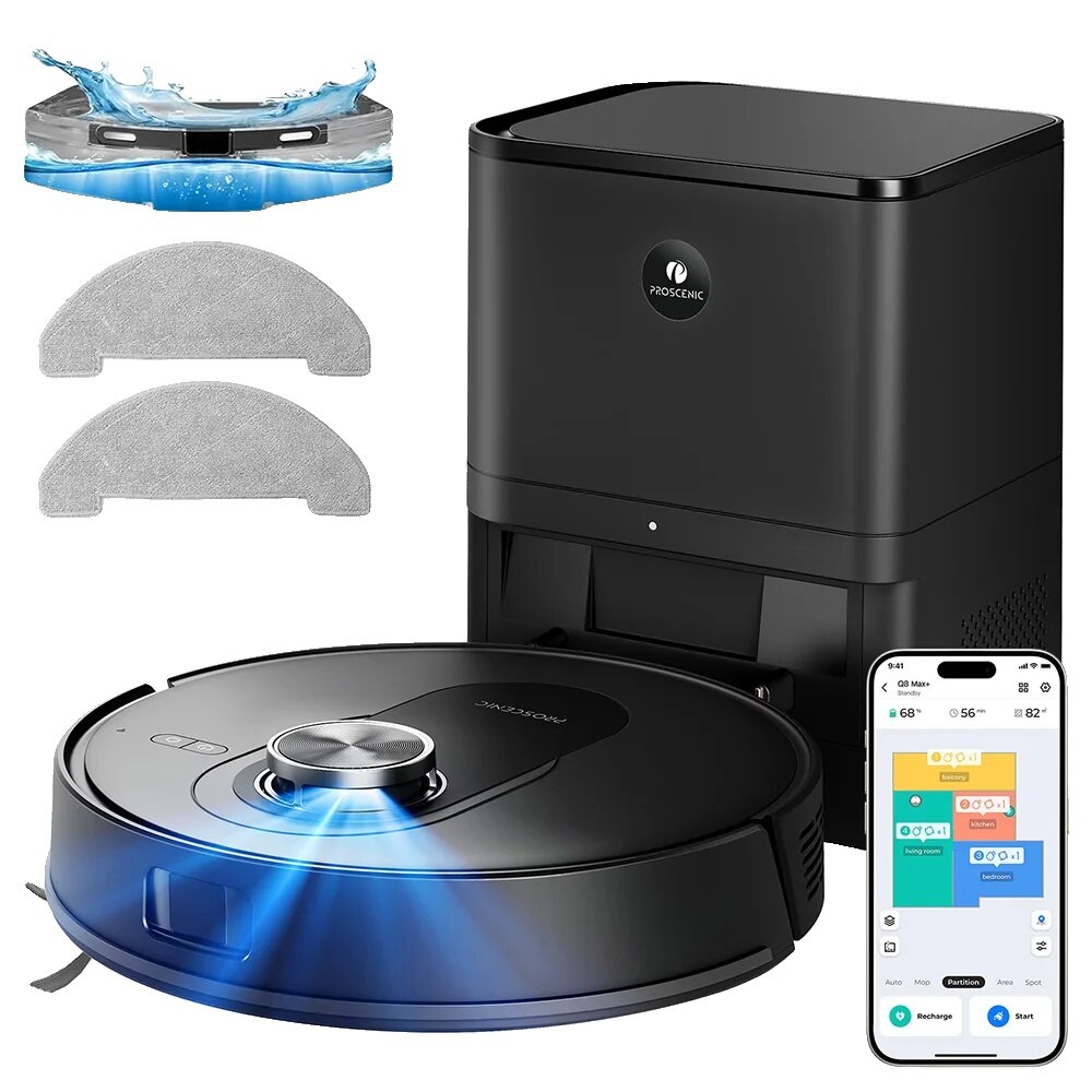 Aspirator robot Proscenic Q8 MAX+, 8000Pa putere de aspiratie, navigare LiDAR, 200 minute autonomie, 3 litri capacitate sac de praf