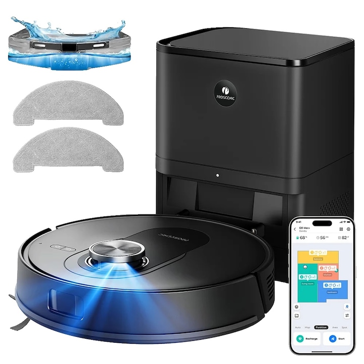 Aspirator robot Proscenic Q8 MAX+, 8000Pa putere de aspiratie, navigare LiDAR, 200 minute autonomie, 3 litri capacitate sac de praf