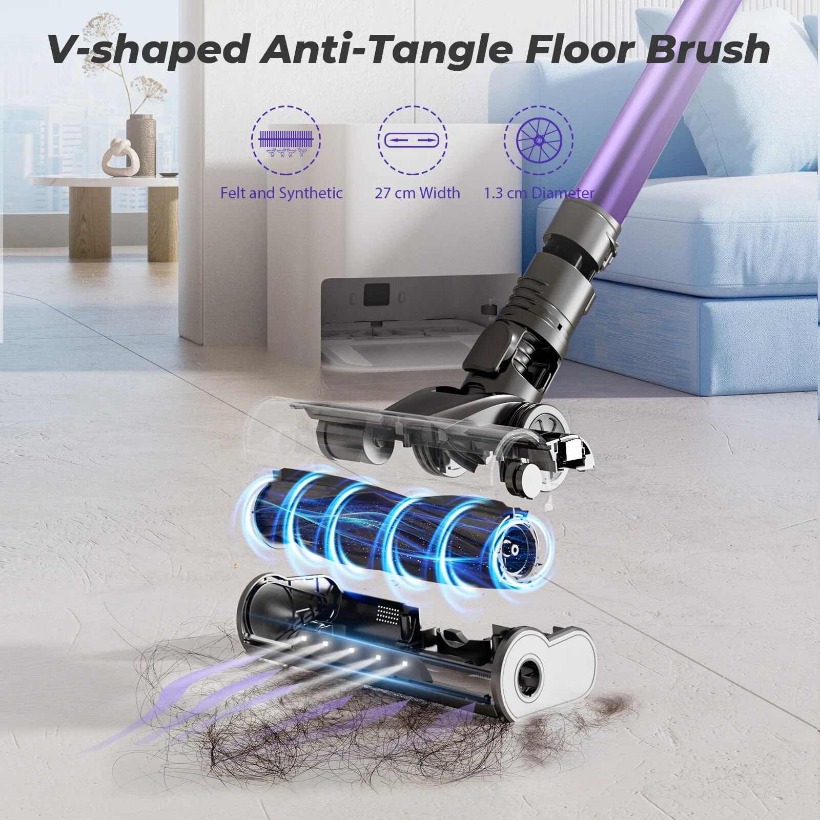Aspirator fara fir, 75KPA, 70 minute autonomie, 1-2 L capacitate cutie de praf, 12x10x44 inch