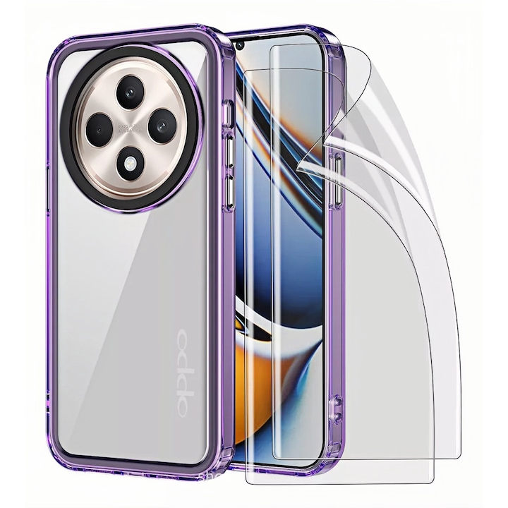 Husa pentru Oppo Reno12 F / Reno12 FS, Husa telefon rezistenta la socuri si 2 folie securizata, Violet
