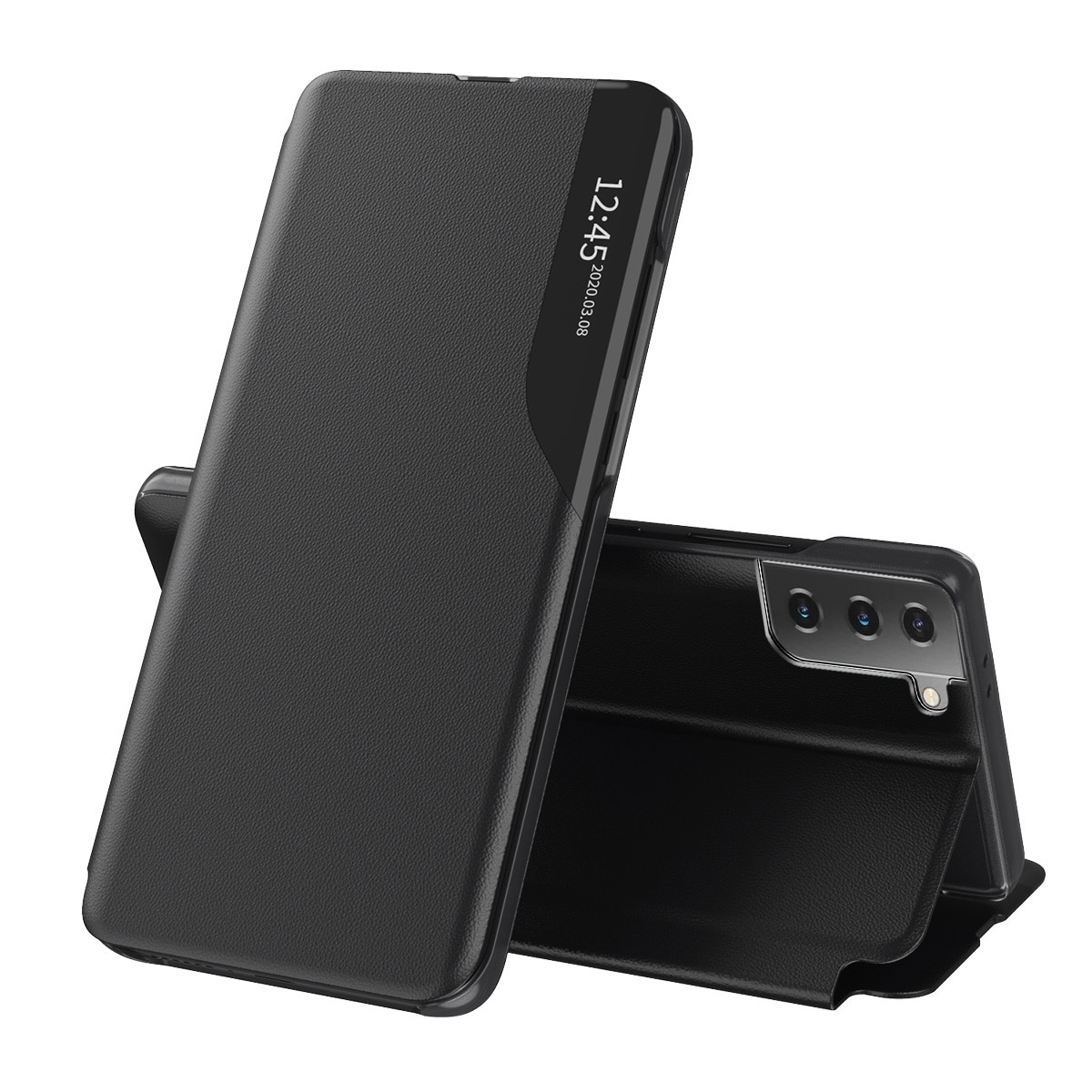 Husa compatibila cu Samsung Galaxy S21 FE 5G, Minimalist Design, U41, Piele ecologica, Pitch Black