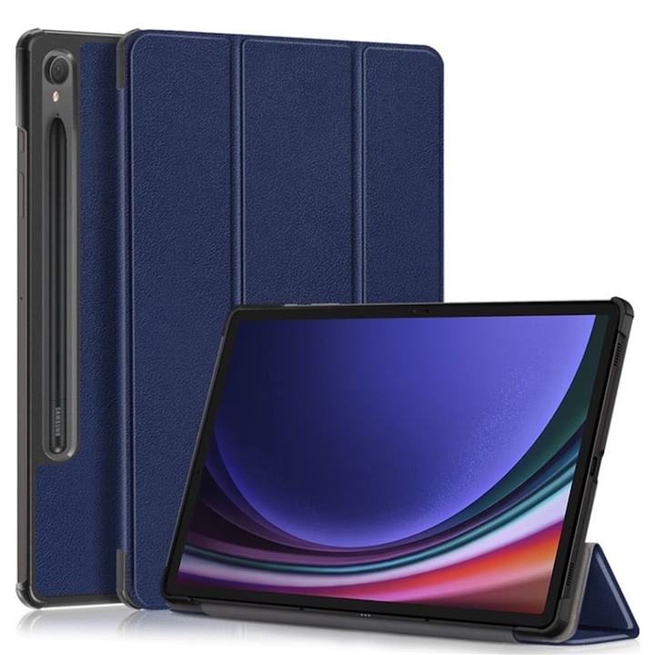 Husa tableta pentru Samsung Galaxy Tab S9 / S9 FE / S10 FE, SKYDDAR INNOVATION, cu suport Multi-Unghi si functie Sleep/Wake, FoldPro, Albastru, set cu sticker