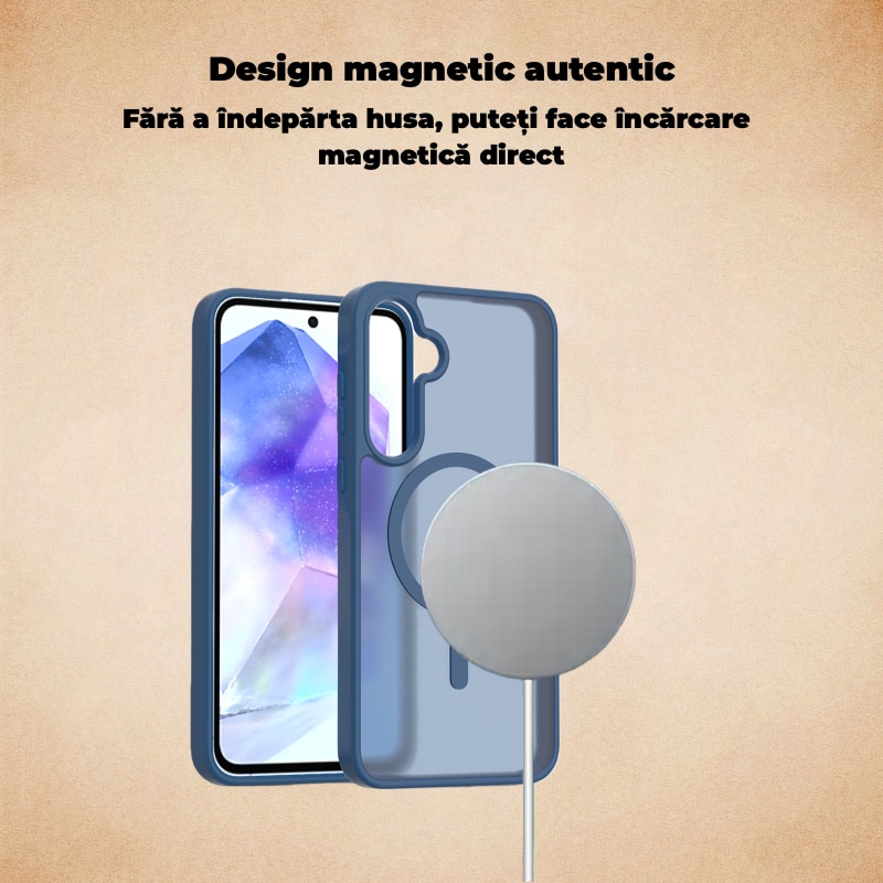 Carcasa magnetica pentru Samsung Galaxy A36/A56 5G, TPU+PC, albastru, antichoc, mat – Rezistenta la Amprente, Protectie Totala, Cu Inel Magnetic, MagSafe, Wireless