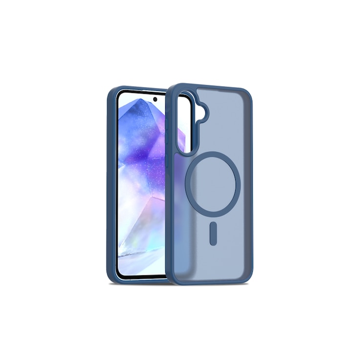 Carcasa magnetica pentru Samsung Galaxy A36/A56 5G, TPU+PC, albastru, antichoc, mat – Rezistenta la Amprente, Protectie Totala, Cu Inel Magnetic, MagSafe, Wireless