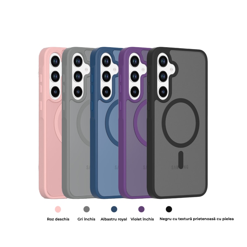 Carcasa magnetica pentru Samsung Galaxy A36/A56 5G, TPU+PC, albastru, antichoc, mat – Rezistenta la Amprente, Protectie Totala, Cu Inel Magnetic, MagSafe, Wireless