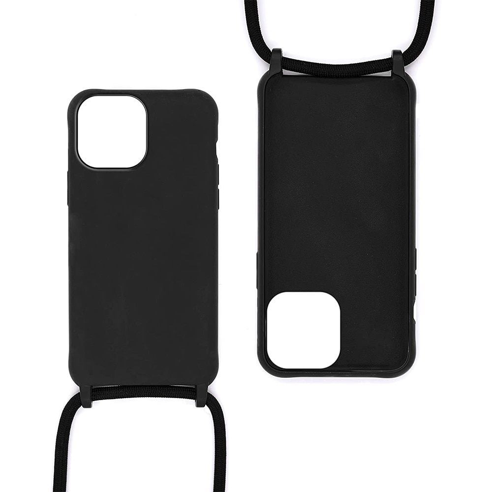 Husa G-Tech Strap, Compatibil cu Apple iPhone 14 Pro, Snur prindere la gat reglabil, TPU, Negru