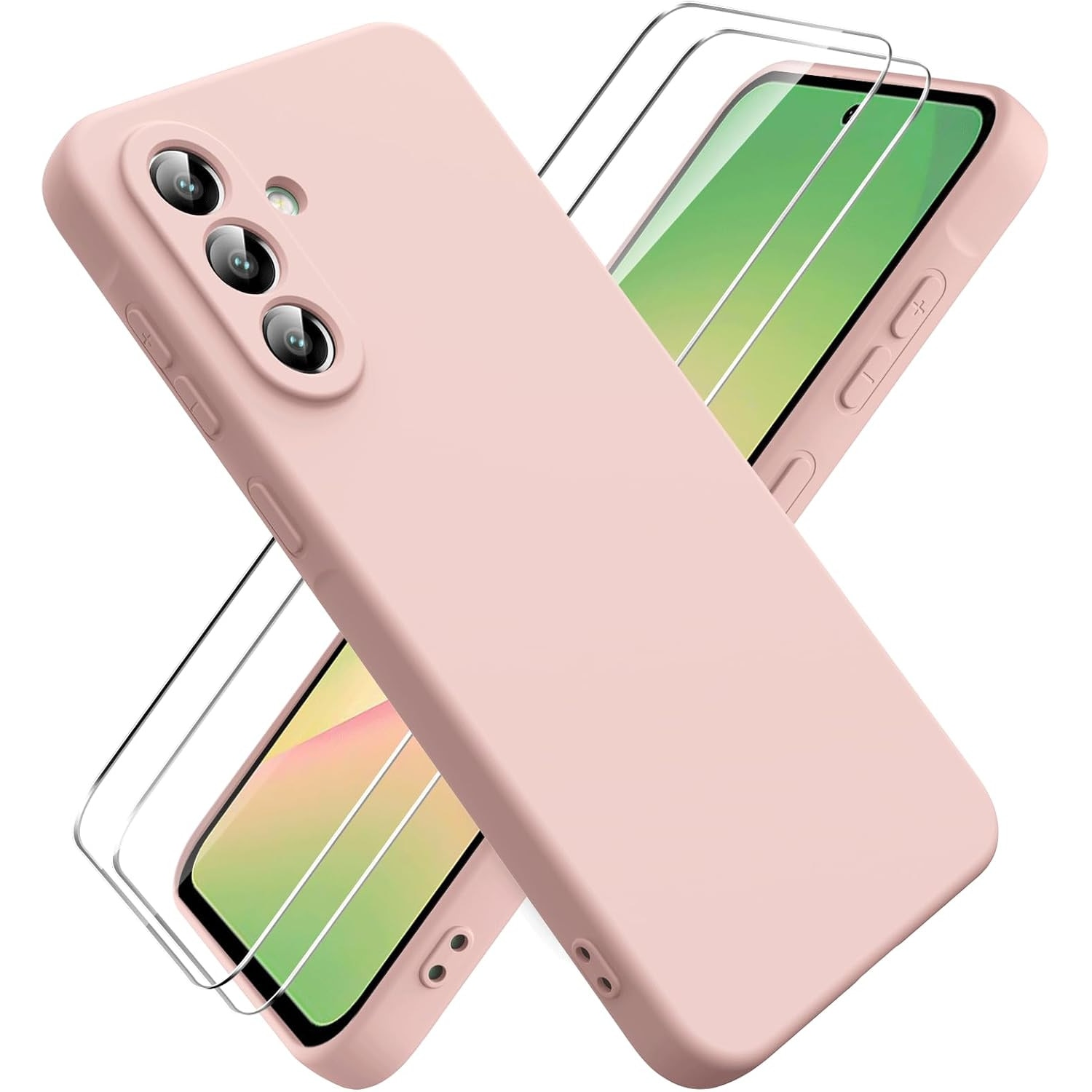 Pachet 2 in 1 – 2 Folii Sticla Margine Neagra + Husa Soft Touch Roz Pal, Compatibil cu Samsung Galaxy A36
