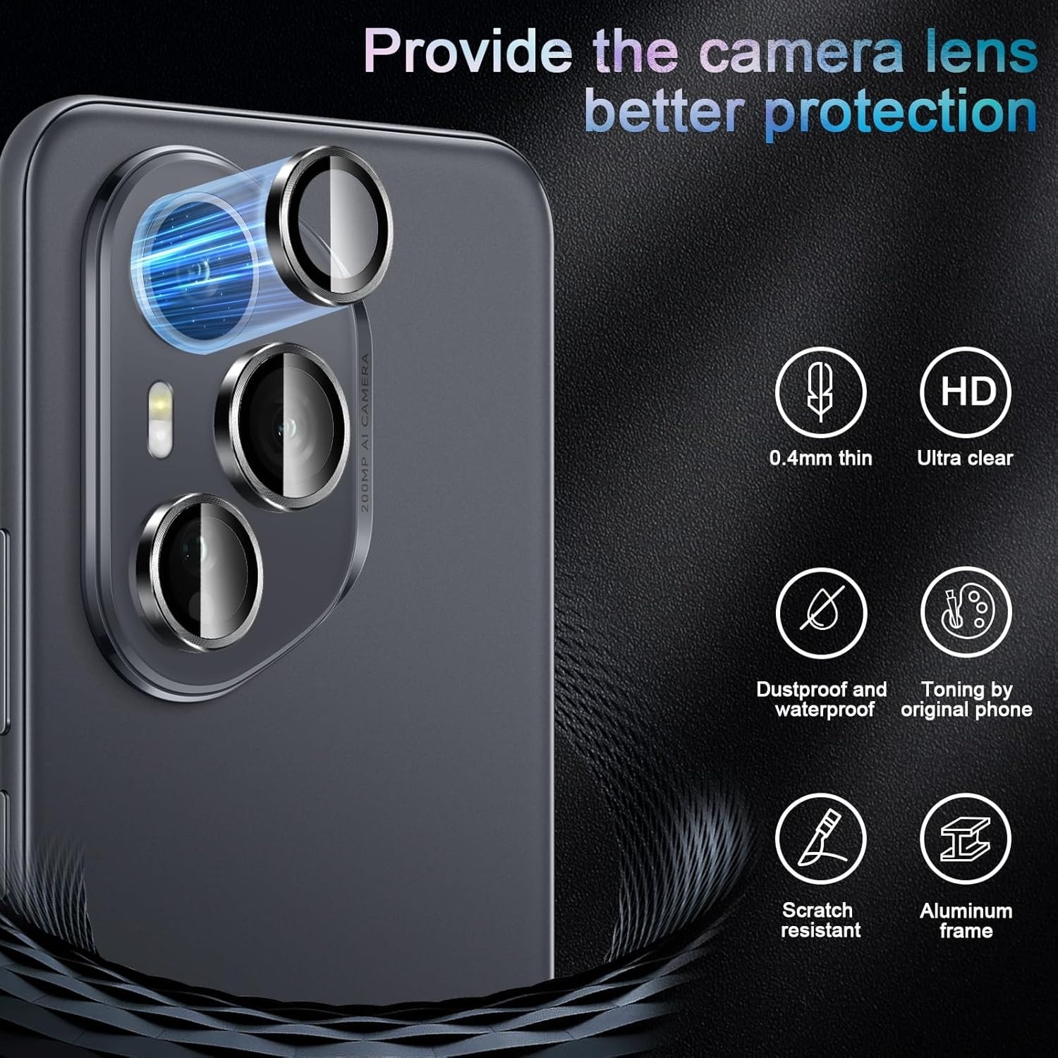 Pentru Honor 400 Pro Protector de lentile camerei din sticla temperata, film de lentile individuale 9H Hardness HD, inel de metal + sticla de protectie, protectie impotriva zgarieturilor - 1 bucata