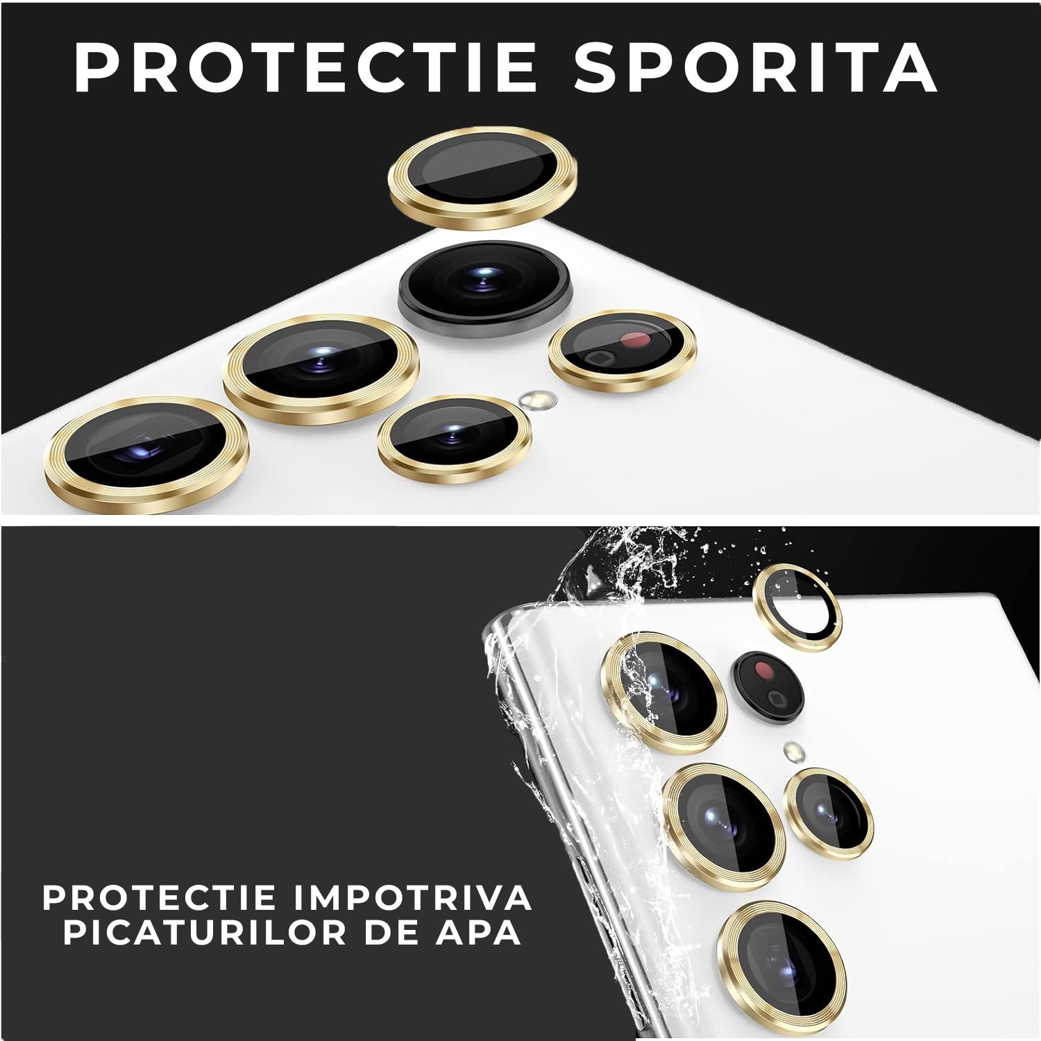 Folie Camera Daden din sticla pentru Samsung S24 Ultra, Full Cover, Protectie Profesionala, Ultra Rezistenta, Calitate Premium, Gold/Auriu