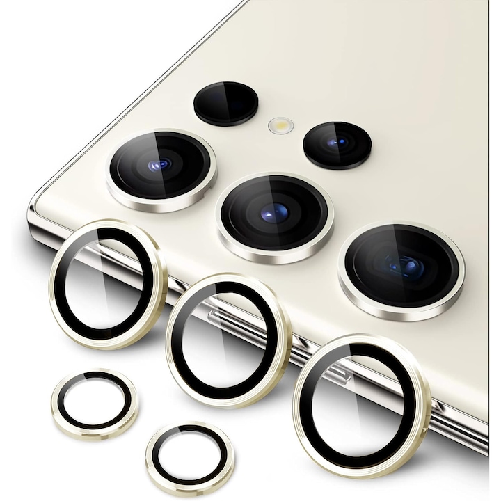 Folie Camera Daden din sticla pentru Samsung S24 Ultra, Full Cover, Protectie Profesionala, Ultra Rezistenta, Calitate Premium, Gold/Auriu