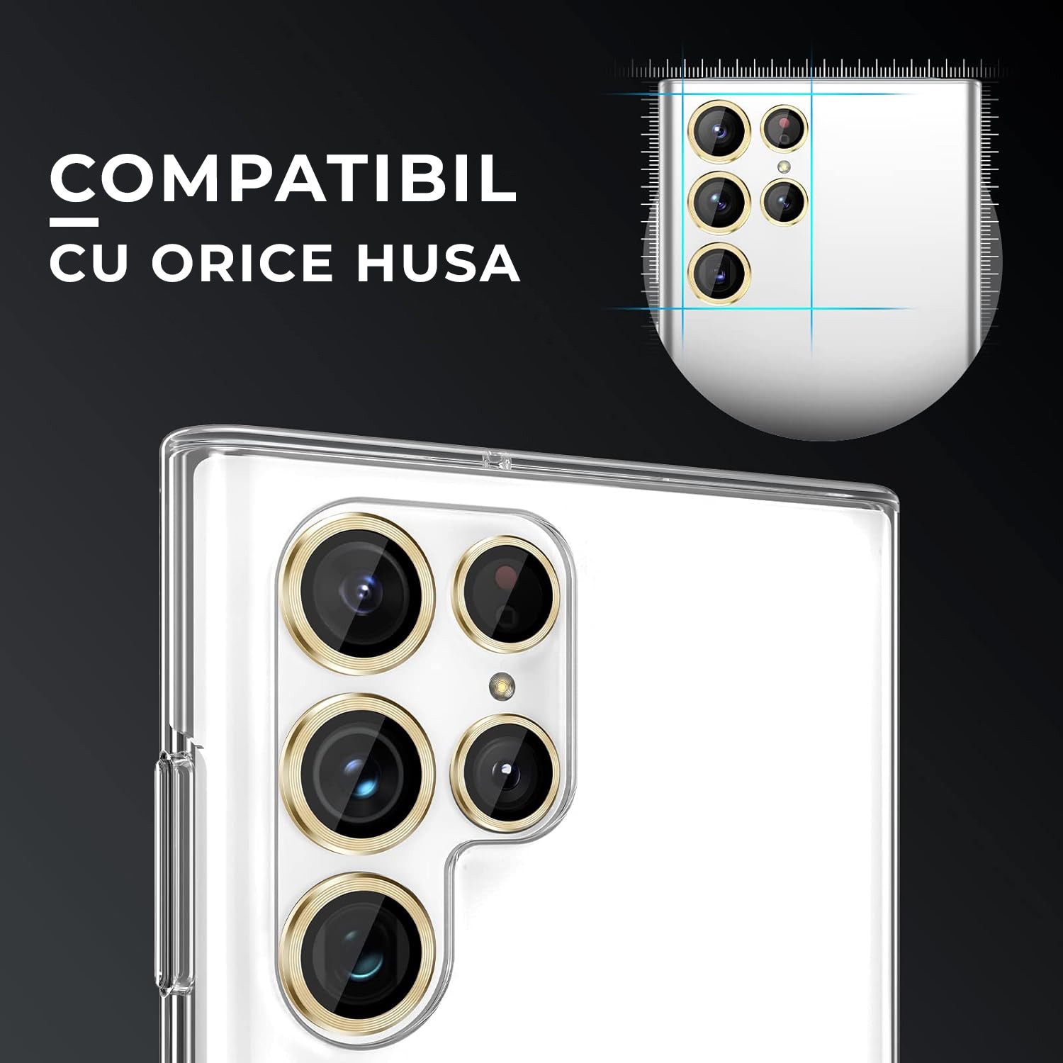 Folie Camera Daden din sticla pentru Samsung S24 Ultra, Full Cover, Protectie Profesionala, Ultra Rezistenta, Calitate Premium, Gold/Auriu