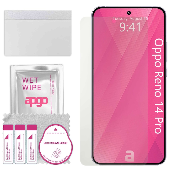 Folie de protectie MAT MATTE apgo pentru Oppo Reno 14 Pro – autoadeziva, afisare completa, hidrogel, anti-zgarieturi, full glue, 5D