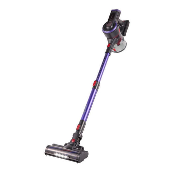 Aspirator vertical fara fir Primo PRVC-40483, BLDC motor 400W, 25.9V, capaciate rezervor 1.2 l, tub telescopic, timp maxim de functionare 55 min, violet-negru