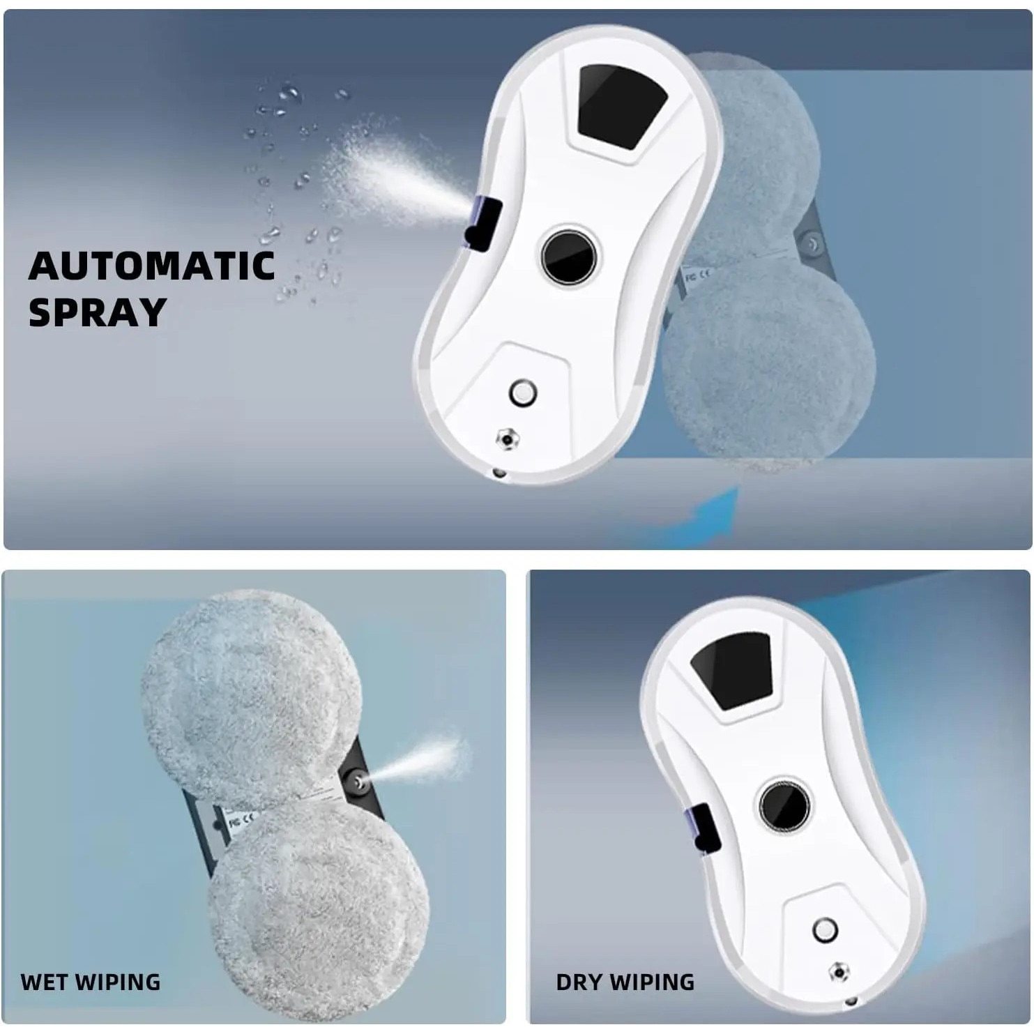 Robot aspirator geamuri, apa spray automata, putere de aspiratie puternica, dimensiuni compacte, electric
