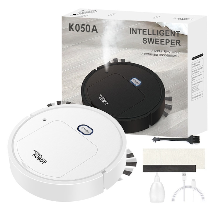 Aparat de curatat multifunctional, robot aspirator, design circular, alb