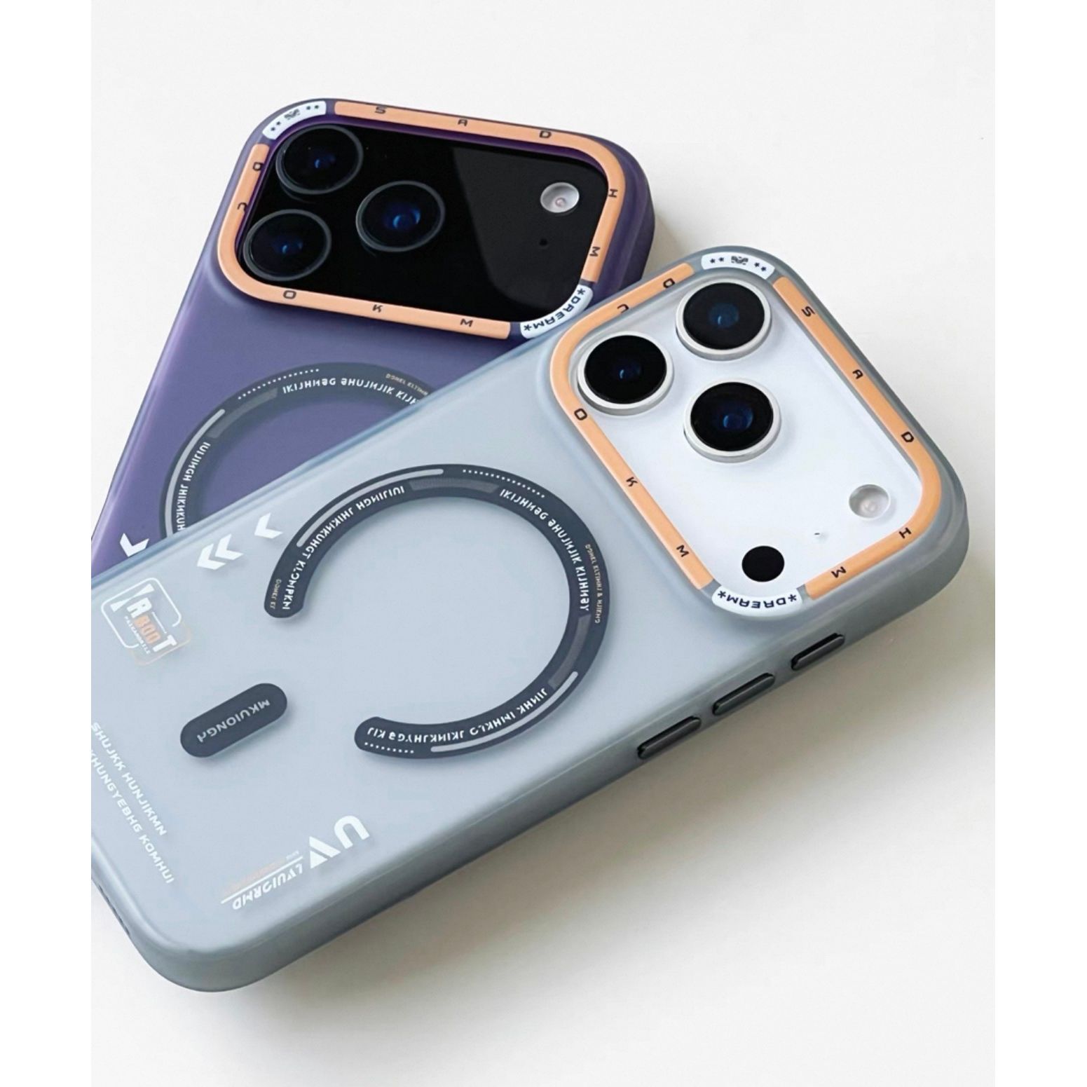 Husa de Protectie, Compatibila cu Apple iPhone 17 Pro Max, Premium Design, Model Retro, MagSafe, Alb mat/Portocaliu