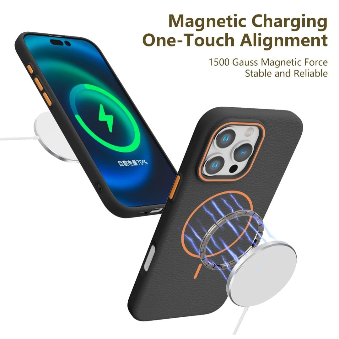Husă Magnetică pentru iPhone 17 Pro Max, Case, TPU Textură Piele, Roz, Margini Ridicate