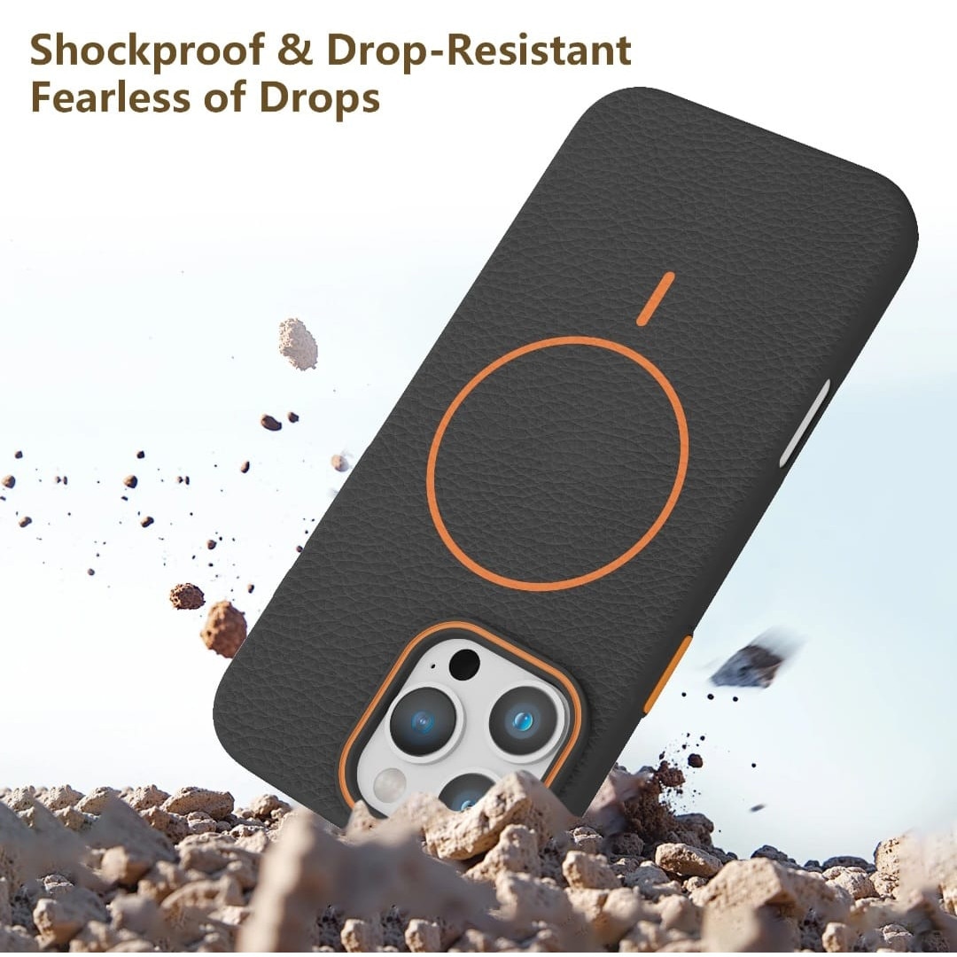 Husă Magnetică pentru iPhone 17 Pro Max, Case, TPU Textură Piele, Roz, Margini Ridicate