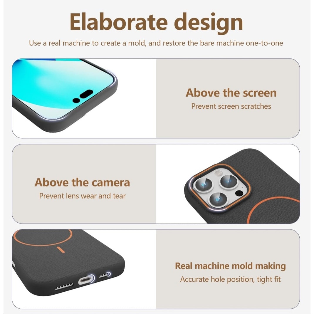 Husă Magnetică pentru iPhone 17 Pro Max, Case, TPU Textură Piele, Roz, Margini Ridicate