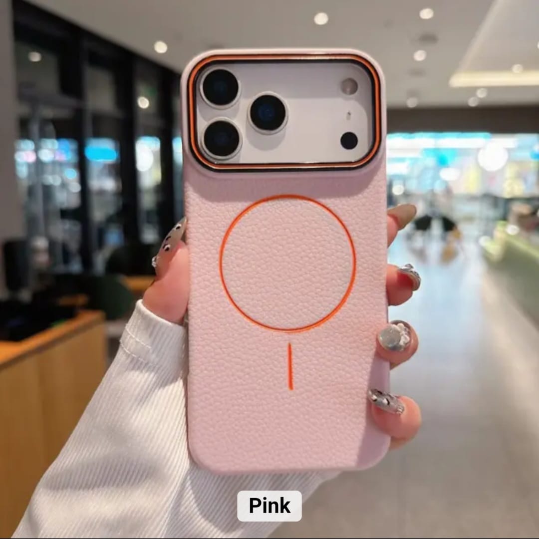 Husă Magnetică pentru iPhone 17 Pro Max, Case, TPU Textură Piele, Roz, Margini Ridicate