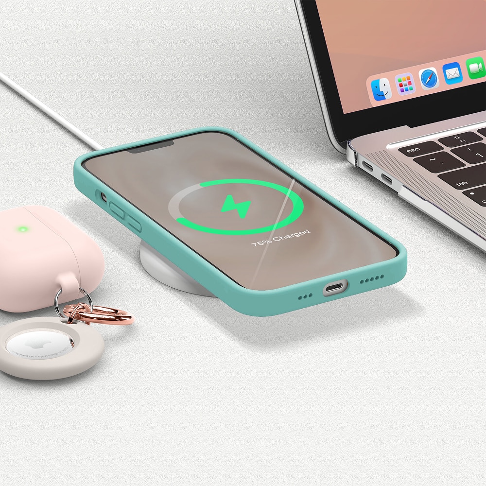 Husa CASEY STUDIOS™ pentru Apple iPhone 13 Pro Max, Soft Silicone Premium, Microfibra in Interior, Turqoise, de Protectie, Ultra Slim, pentru Incarcare Wireless, Margini Ridicate pentru Protectia Ecranului si a Camerelor