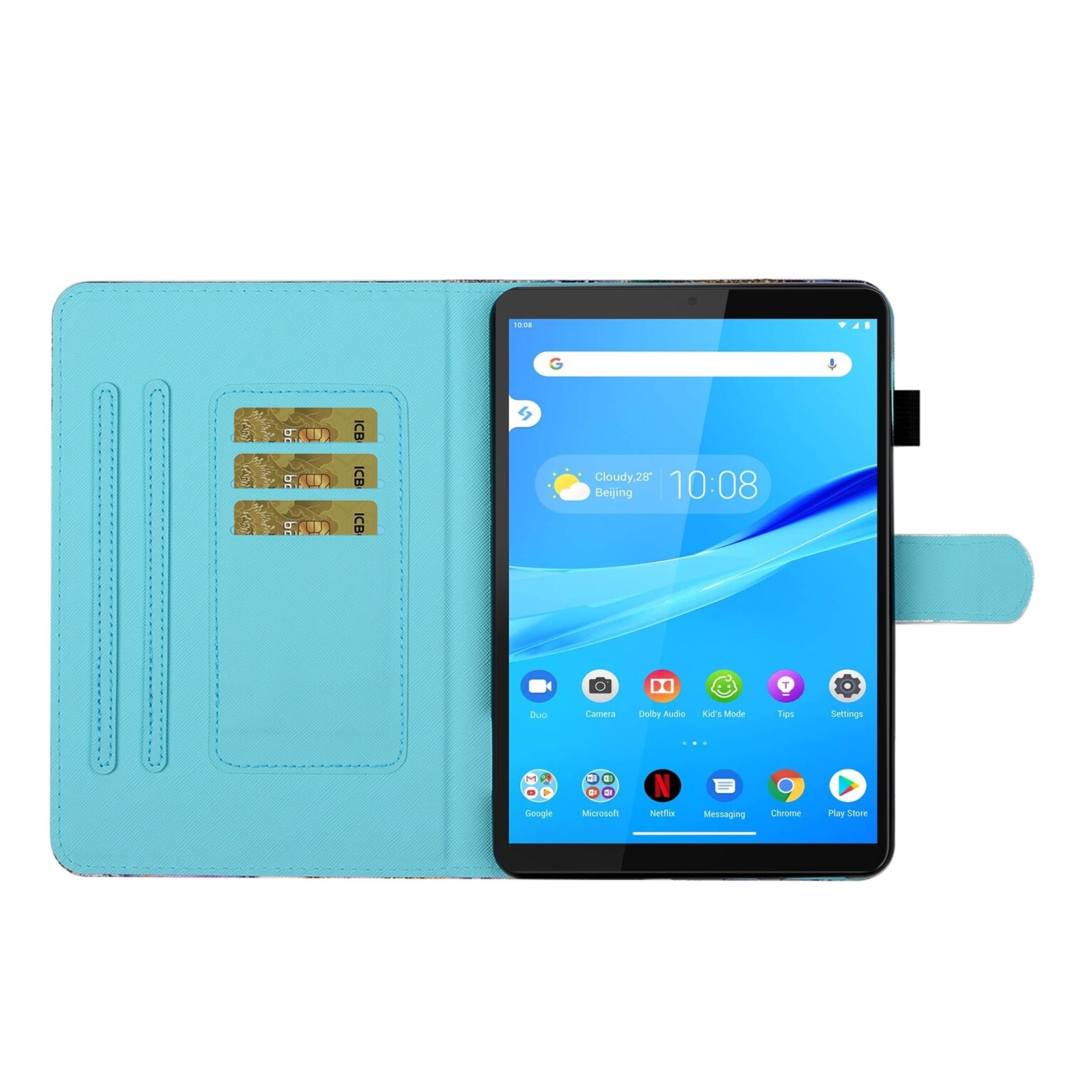 Husa tableta pentru Lenovo Tab M10 HD 2nd Gen TB-X306X, piele PU + TPU, tip carte cu suport si sloturi pentru carduri si pen, culoare cu desen colorat, protectie anti-alunecare, sleep/wake-up