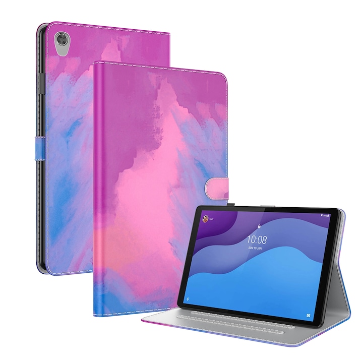 Husa tableta pentru Lenovo Tab M10 HD Gen 2 TB-X306X, TB-X306F 10.1, model Voltage, material piele PU, design. acuarela, inchidere magnetica, suport, violet