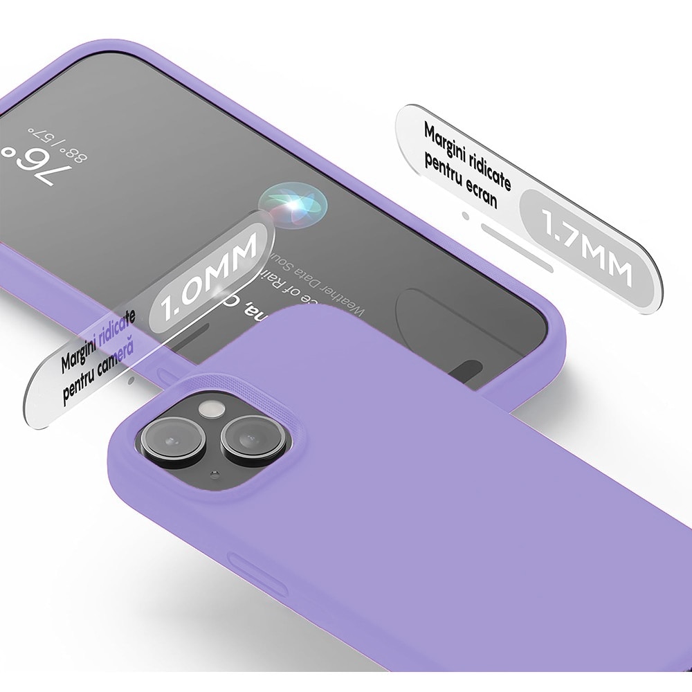 Husa CASEY STUDIOS™ pentru Apple iPhone 15 Plus, Soft Silicone Premium, Microfibra in Interior, Light Lilac, de Protectie, Ultra Slim, pentru Incarcare Wireless, Margini Ridicate pentru Protectia Ecranului si a Camerelor