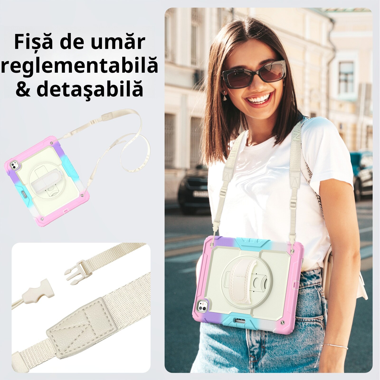 Husa Pentru iPad Pro 13 inch 7 generatie 2024, Rezistenta De Protectie Pentru Intregul Corp, Cu Stilou Optic Universal (Nereincarcabil), Protectie Pentru EEcran, Suport Rotativ, Curea, Roz