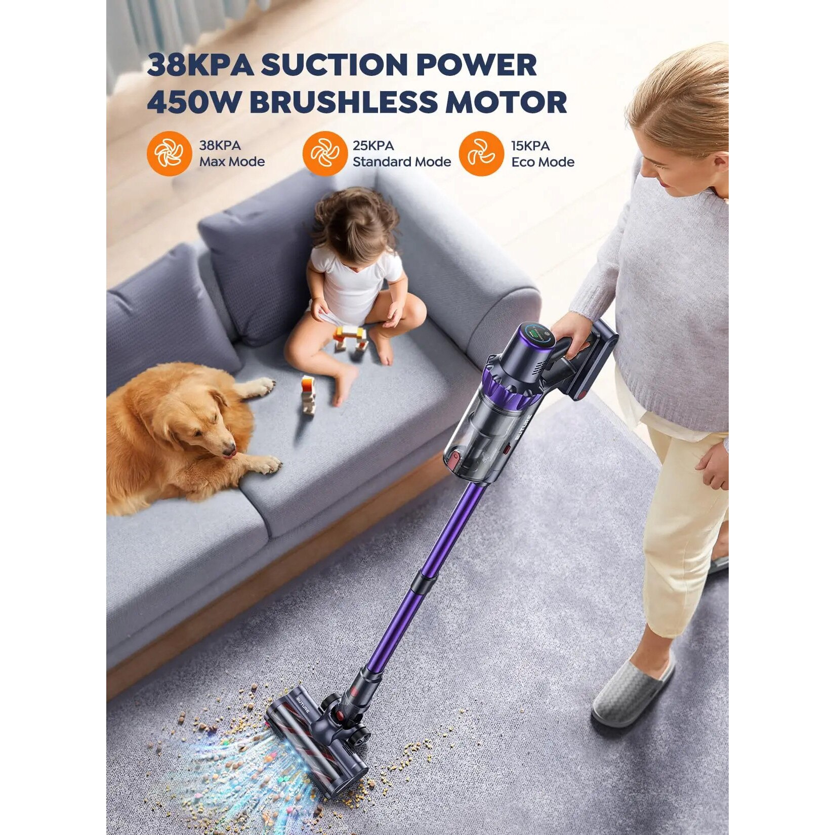 Aspirator fara fir VC70, putere 450W, 38KPa, ajustare automata a aspiratiei, capacitate recipient 1.5L, accesorii incluse