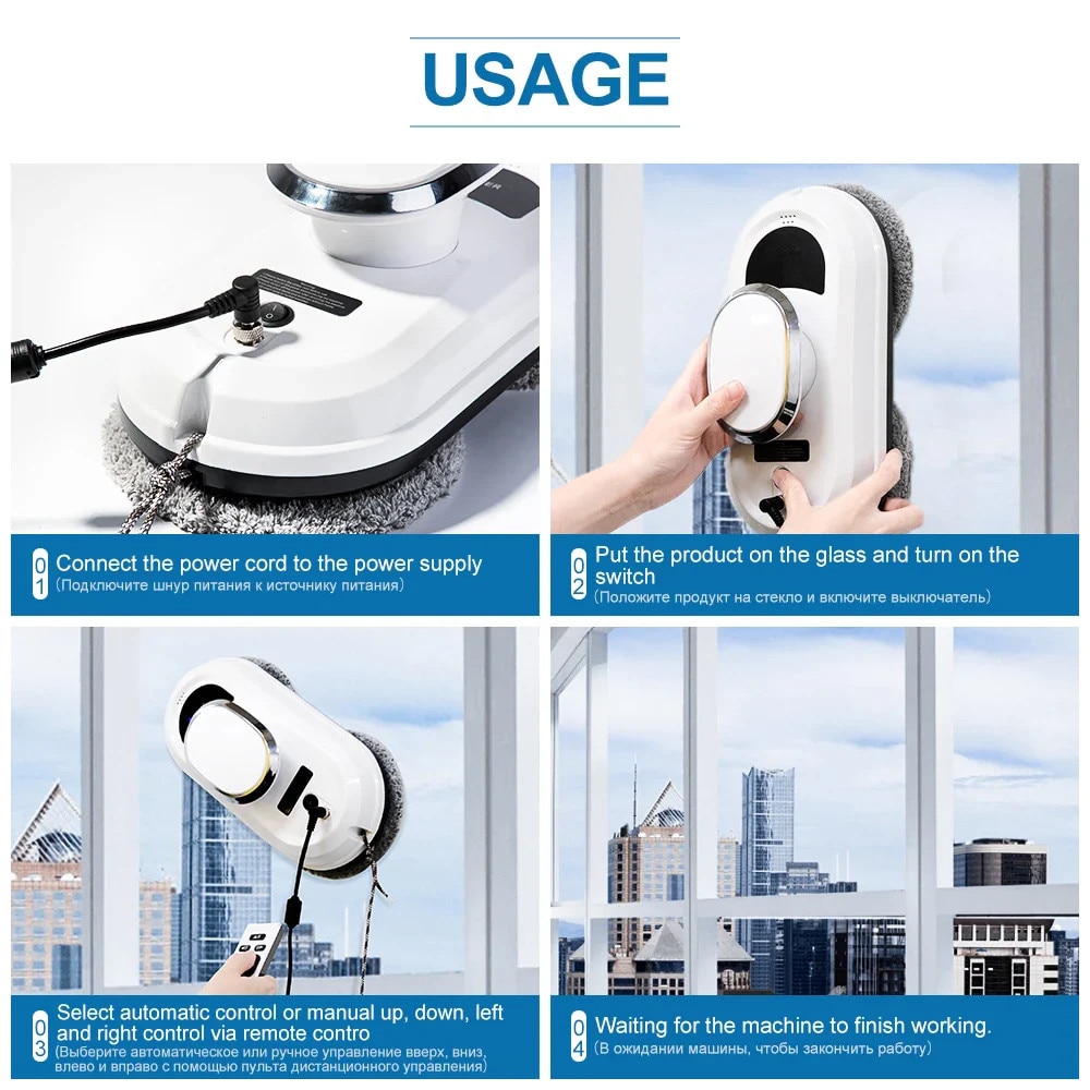Robot de curatat geamuri, navigatie inteligenta, telecomanda, gri deschis