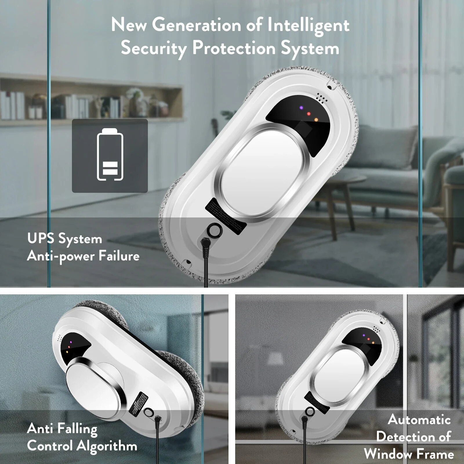 Robot de curatat geamuri, navigatie inteligenta, telecomanda, gri deschis