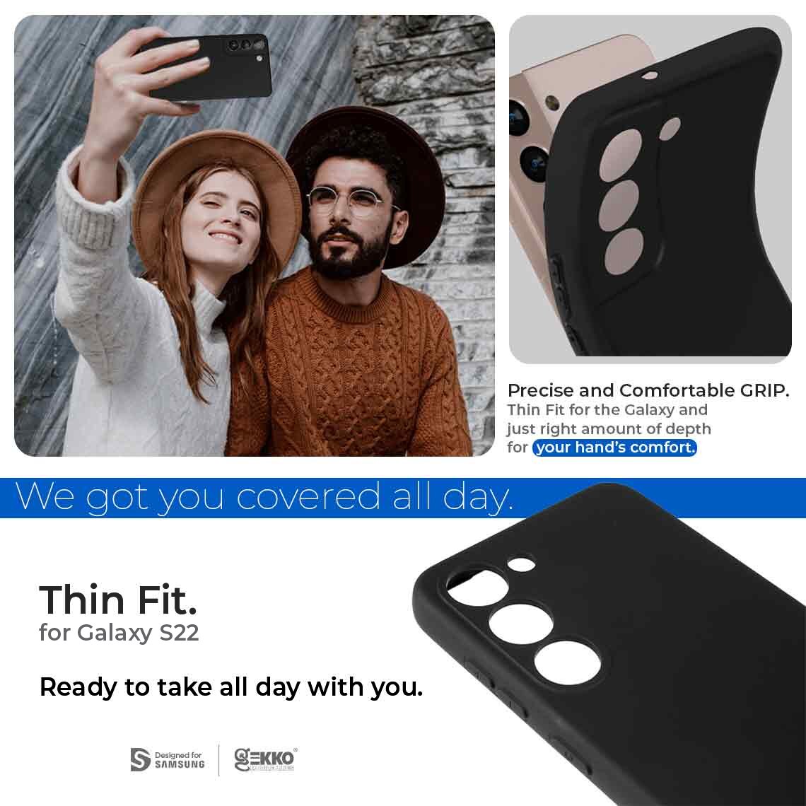 Husa pentru Samsung S22, Mata, Ultrasubtire, din silicon gel, cu decupaje la camere, 0.3mm, antiamprente, Gekko, Neagra