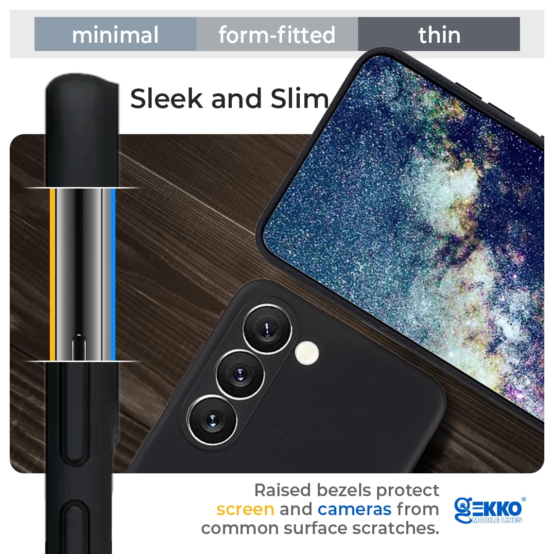 Husa pentru Samsung S22, Mata, Ultrasubtire, din silicon gel, cu decupaje la camere, 0.3mm, antiamprente, Gekko, Neagra