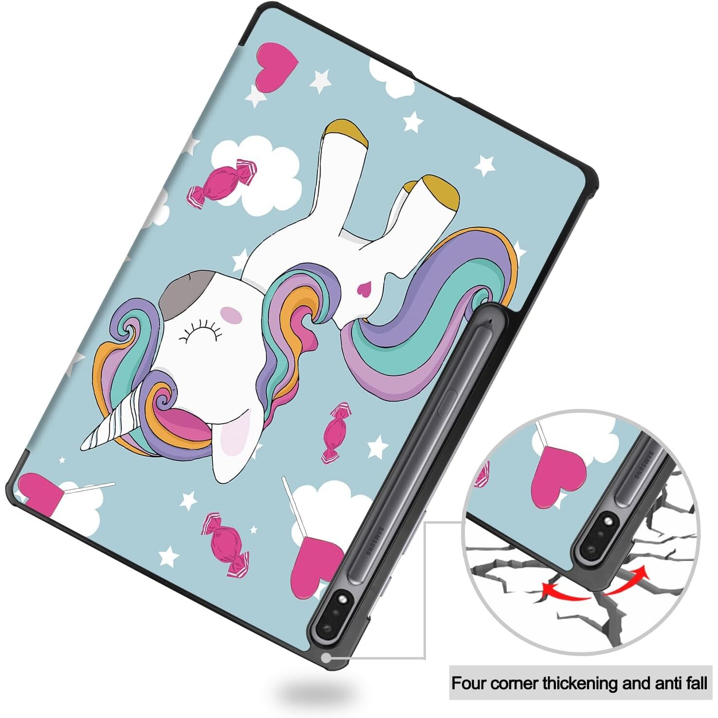 Husa Ultra Slim, Revomag, pentru Samsung Galaxy Tab S9 Plus 12.4", Smart Cover - Unicorn