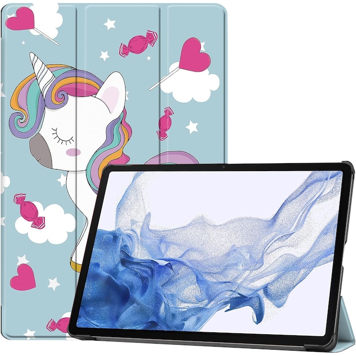 Husa Ultra Slim, Revomag, pentru Samsung Galaxy Tab S9 Plus 12.4", Smart Cover - Unicorn